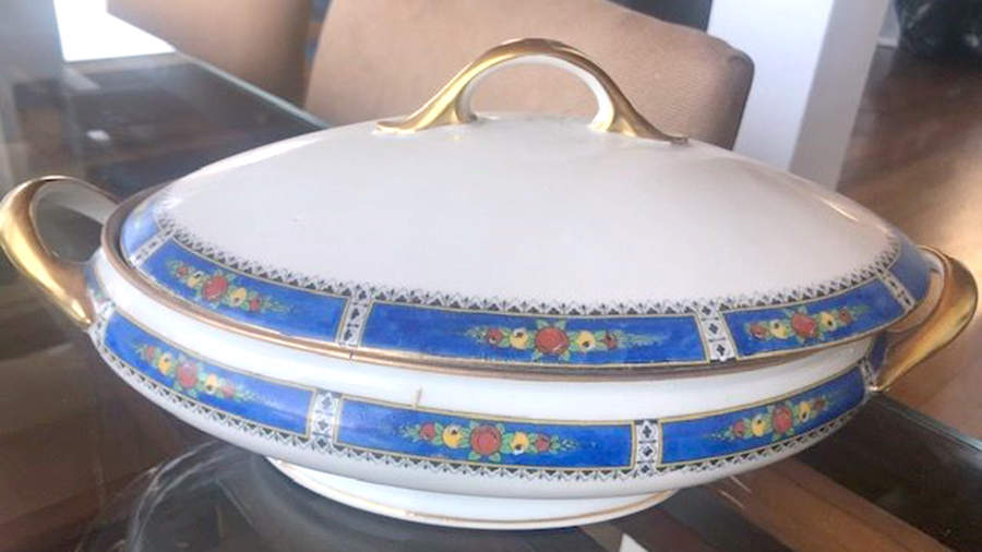 Jardin Bleu Oval Covered Vegetable by F Legrand & Cie-1