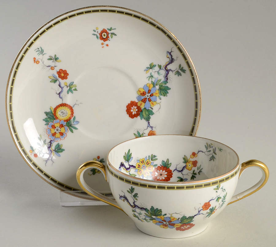 LEG8 Flat Bouillon Cup & Saucer by F Legrand & Cie-1