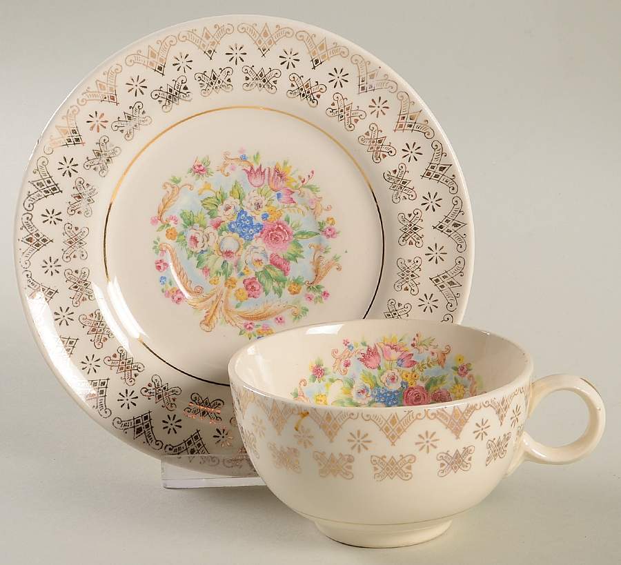 Old Mirror Footed Cup & Saucer Set by Leigh Potters-1