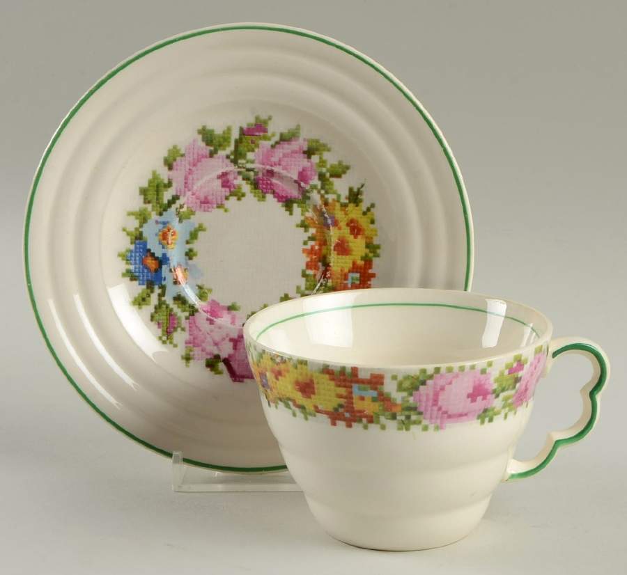 Petit Point Flat Cup & Saucer Set by Leigh Potters-1