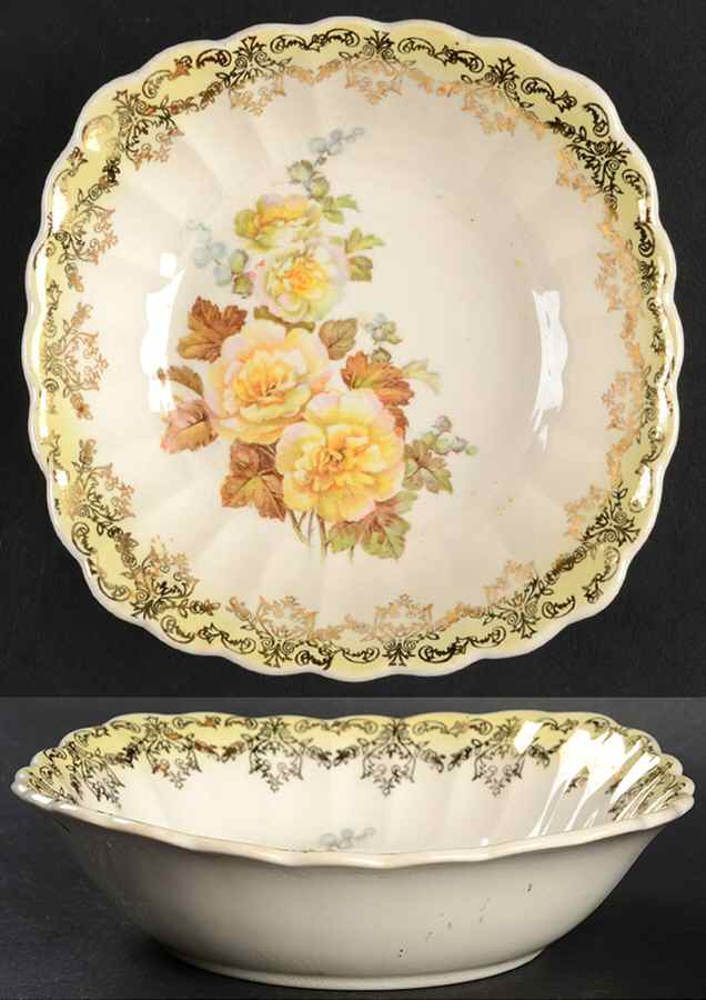 Rose of Sharon Yellow Square Fruit/Dessert (Sauce) Bowl by Leigh Potters-1