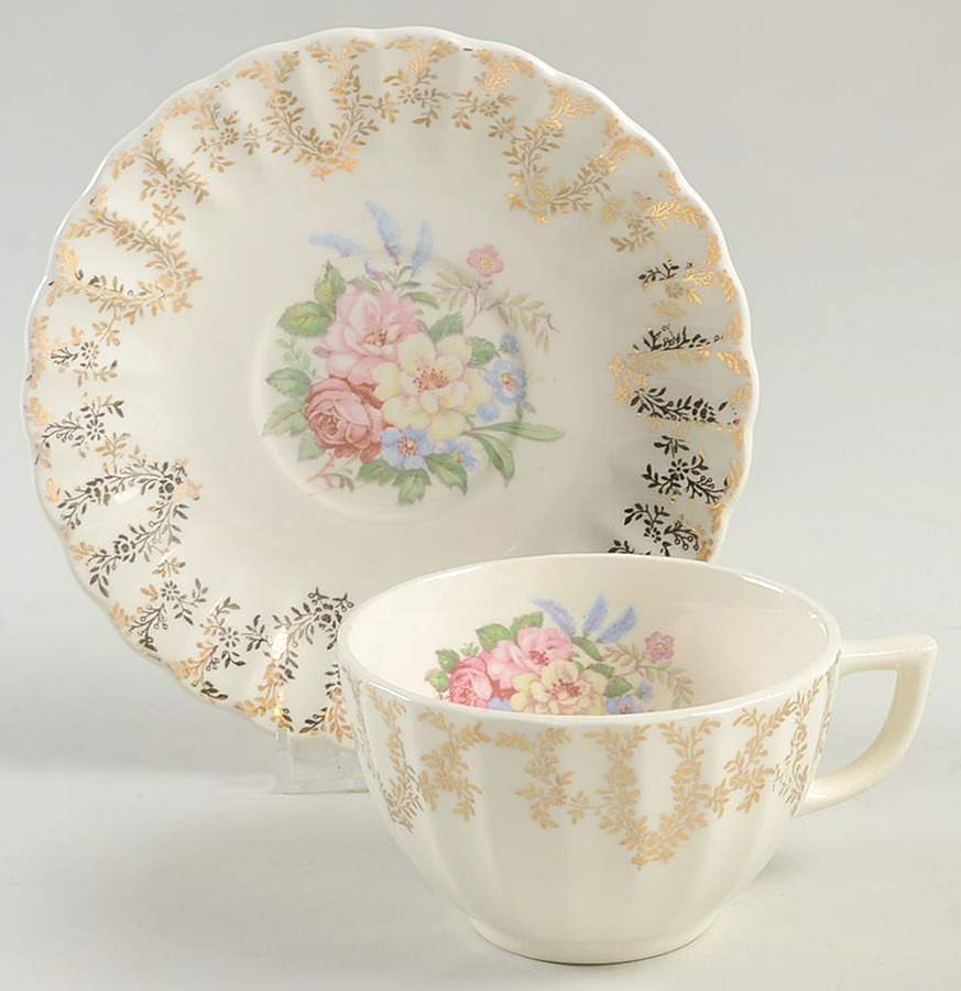Arcadia Flat Cup & Saucer Set by Limoges-American-1