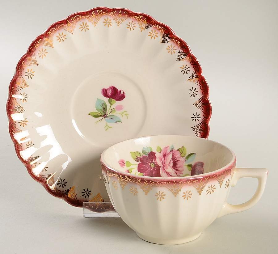 Bouquet Flat Cup & Saucer Set by Limoges-American-1