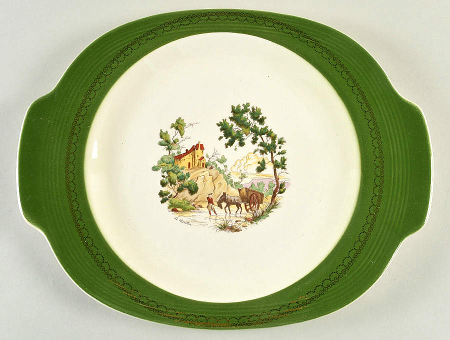 Chateau France Forest Green (TS562) 14" Oval Serving Platter by Limoges-American-1