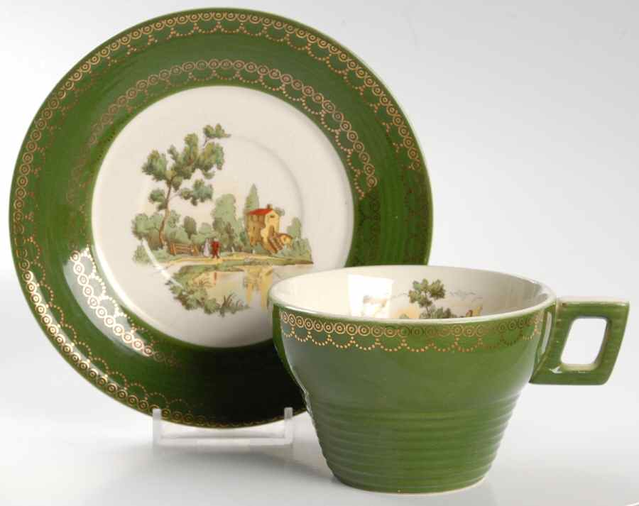 Chateau France Forest Green (TS562) Flat Cup & Saucer Set by Limoges-American-1