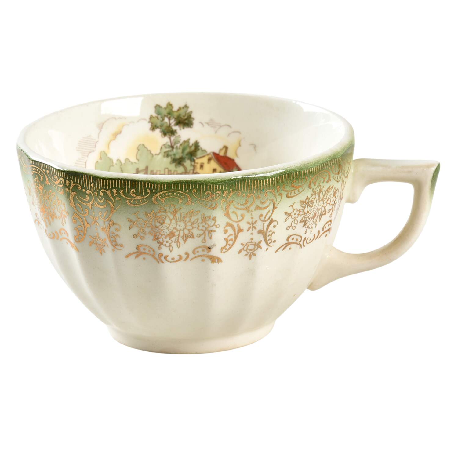 Chateau France Mandarin Green (KS384) Flat Cup by Limoges-American-1