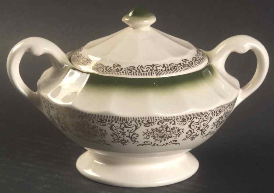 Chateau France Mandarin Green (KS384) Sugar Bowl & Lid by Limoges-American-1