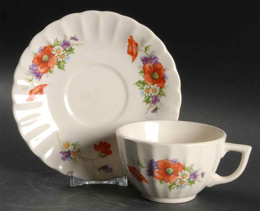China Poppy Flat Cup & Saucer Set by Limoges-American-1