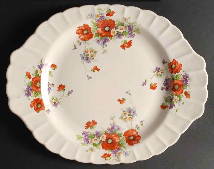 China Poppy 15" Oval Serving Platter by Limoges-American-1