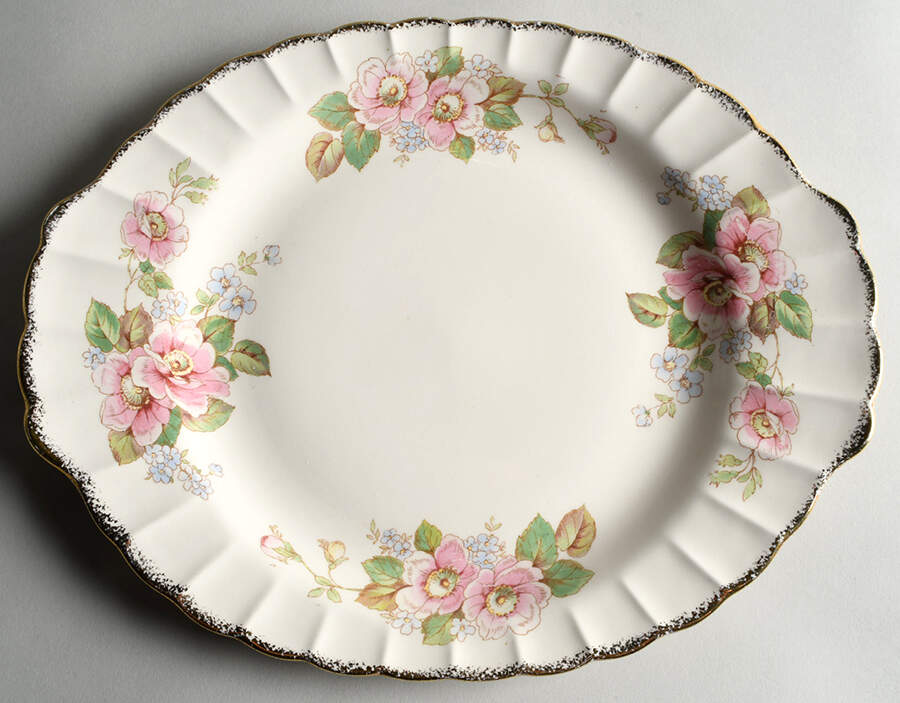 China Rose (Scalloped) 13" Oval Serving Platter by Limoges-American-1