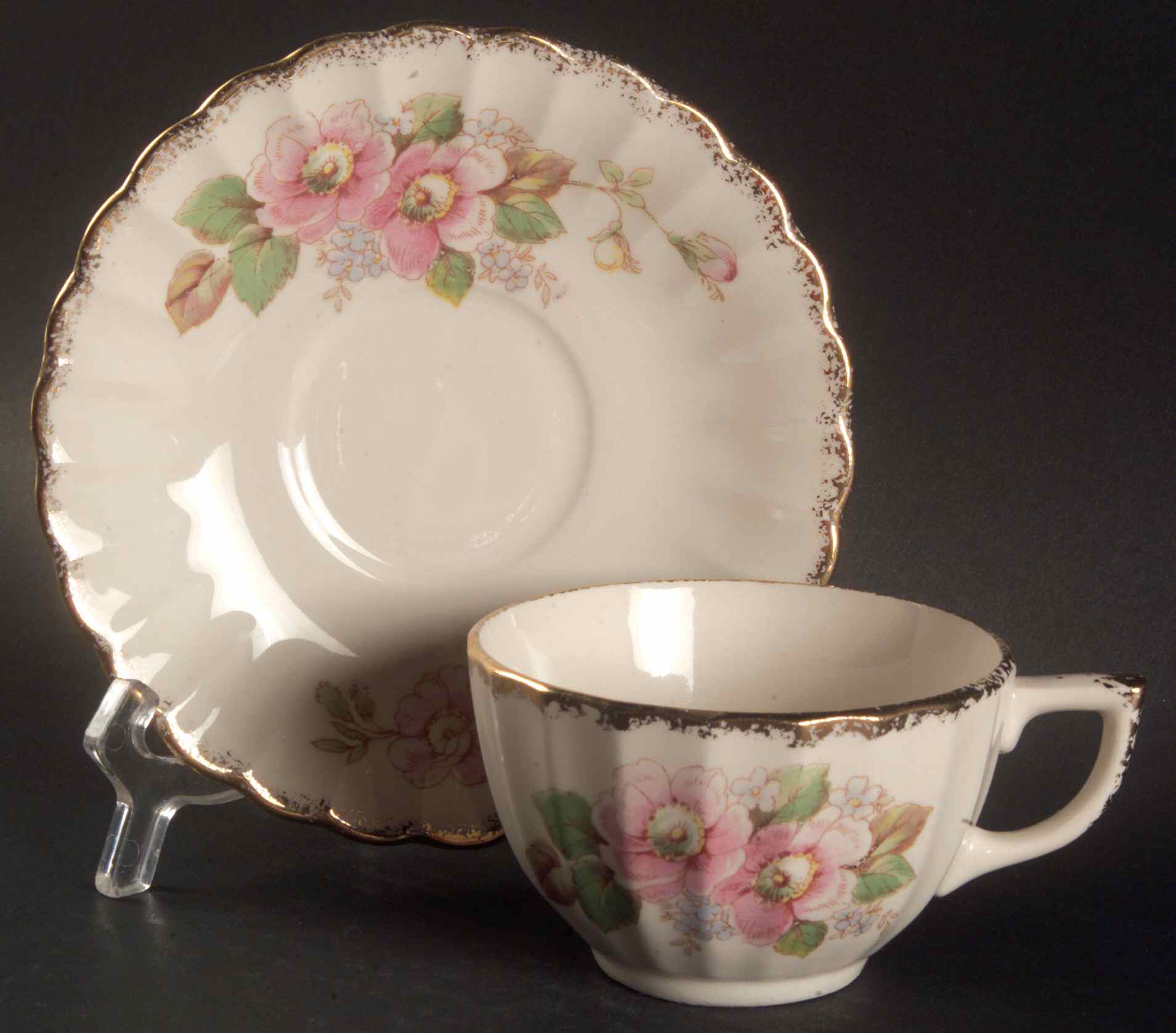 China Rose (Scalloped) Flat Cup & Saucer Set by Limoges-American-1