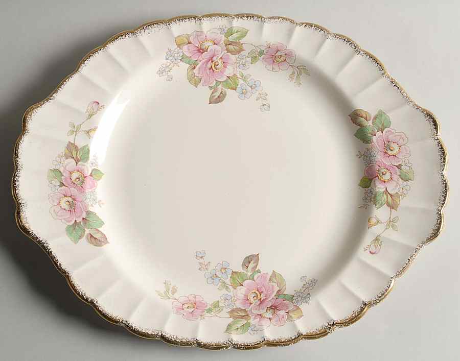 China Rose (Scalloped) 15" Oval Serving Platter by Limoges-American-1