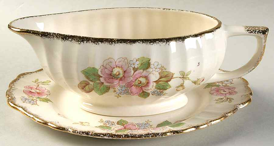 China Rose (Scalloped) Gravy Boat & Underplate/Relish by Limoges-American-1