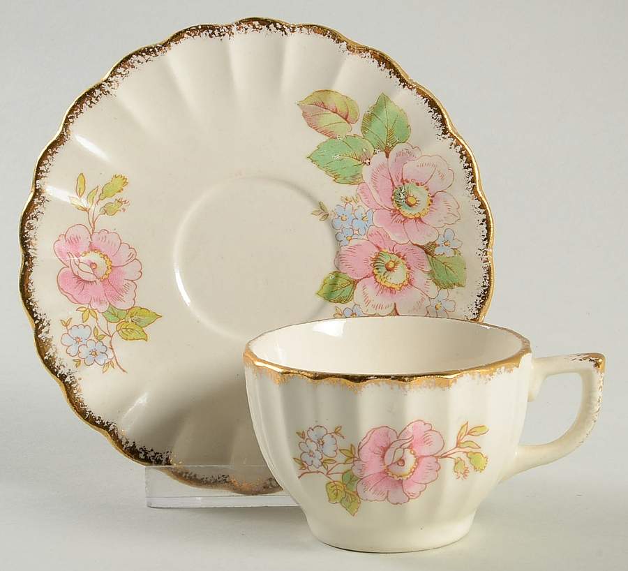 China Rose (Scalloped) Footed Demitasse Cup & Saucer Set by Limoges-American-1