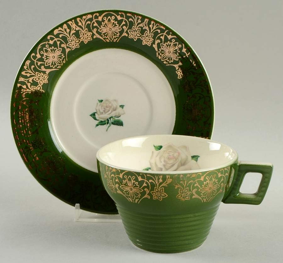 Chateau Rose (Filigree 1TS350) Flat Cup & Saucer Set by Limoges-American-1