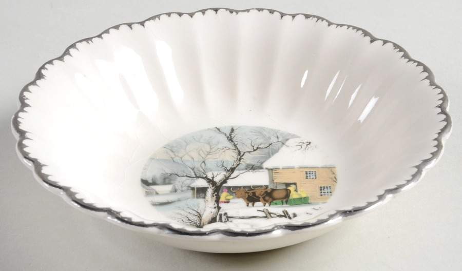 Currier & Ives (Scalloped) Fruit/Dessert (Sauce) Bowl by Limoges-American-1