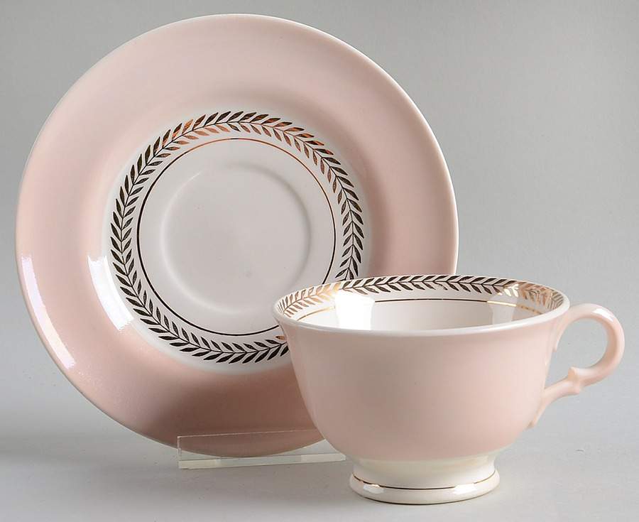 Diploma Coral Pink Footed Cup & Saucer Set by Limoges-American-1