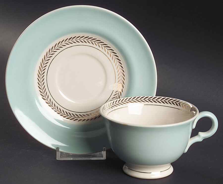 Federal Araby Blue Footed Cup & Saucer Set by Limoges-American-1