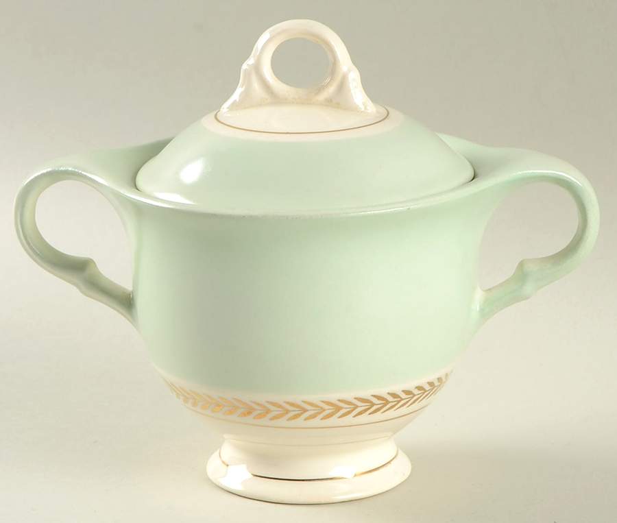 Federal Aqua Green Sugar Bowl & Lid by Limoges-American-1