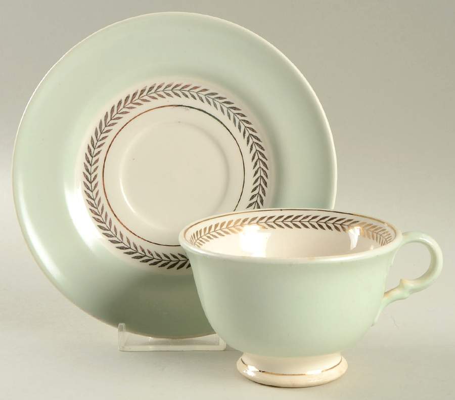 Federal Aqua Green Footed Cup & Saucer Set by Limoges-American-1