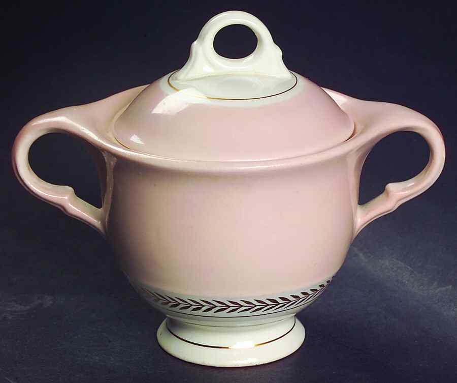 Federal Coral Pink Sugar Bowl & Lid by Limoges-American-1