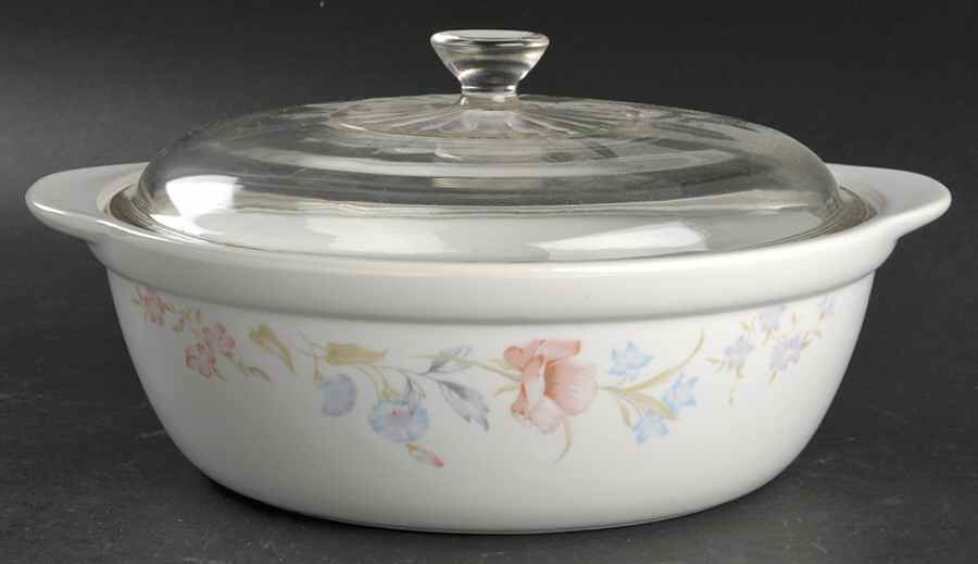 Flowers 1.5 Qt Round Covered Casserole with Glass Lid by Limoges-American-1