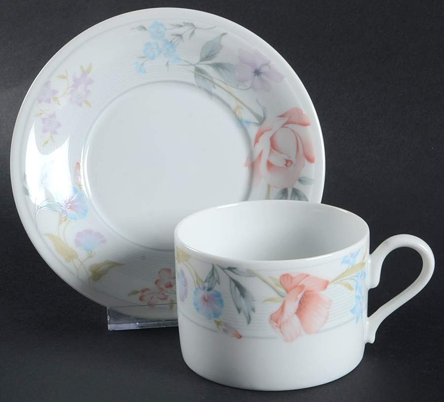 Flowers Flat Cup & Saucer Set by Limoges-American-1