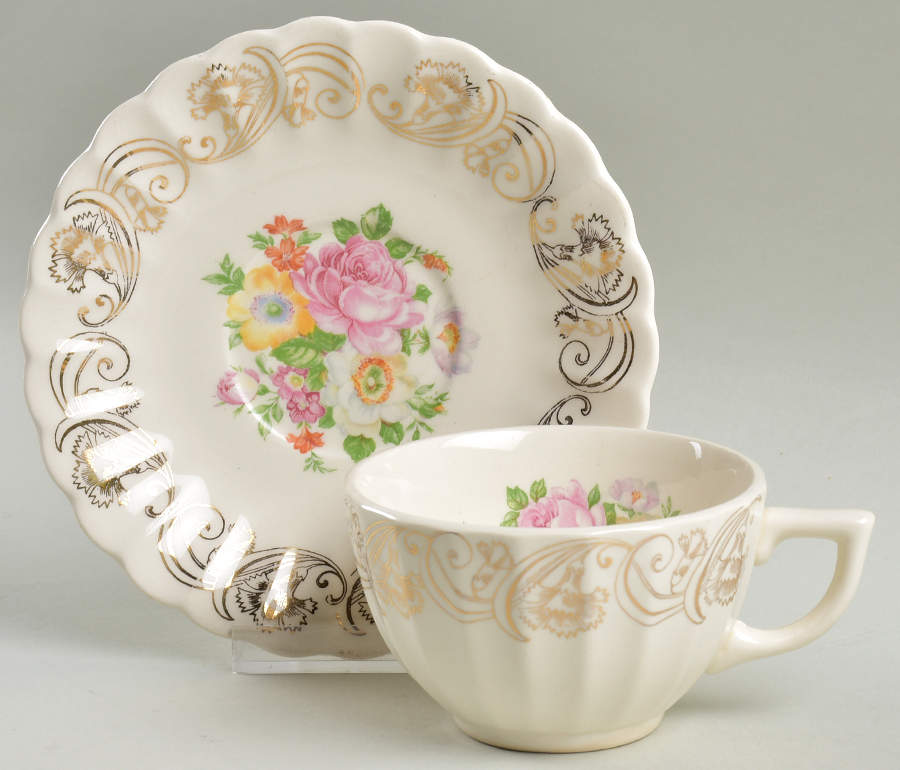 Floragold Flat Cup & Saucer Set by Limoges-American-1