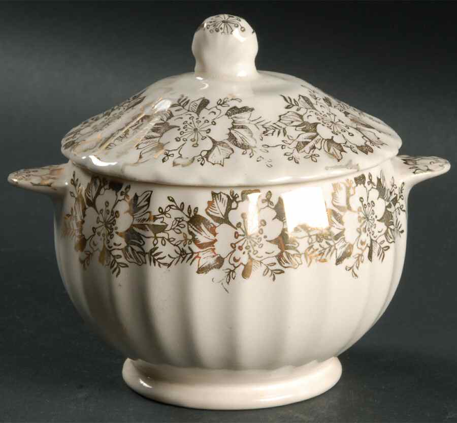 Fresno Gold Sugar Bowl & Lid by Limoges-American-1