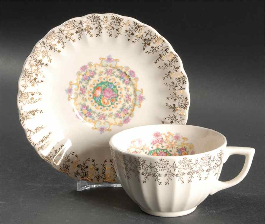 Good Housekeeping (Rim, Light Cream) Footed Cup & Saucer Set by Limoges-American-1