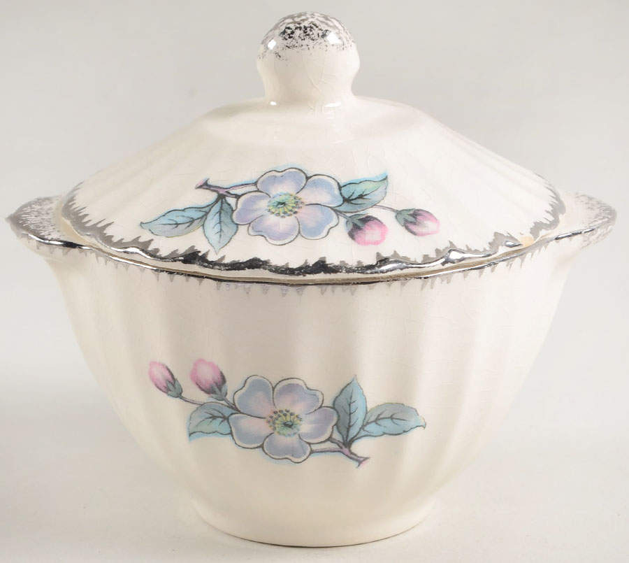 Grey Blossom Sugar Bowl & Lid by Limoges-American-1