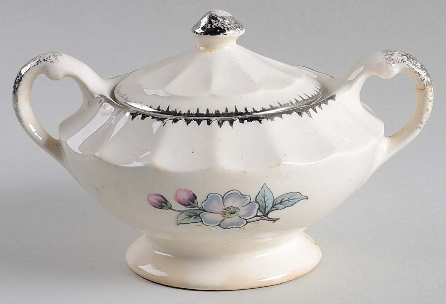 Grey Blossom Sugar Bowl & Lid by Limoges-American-1