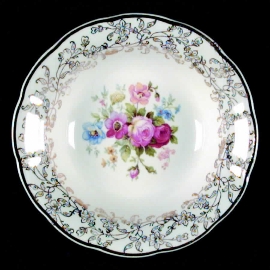 June Rose (Gold Filigree Rim) Fruit/Dessert (Sauce) Bowl by Limoges-American-1