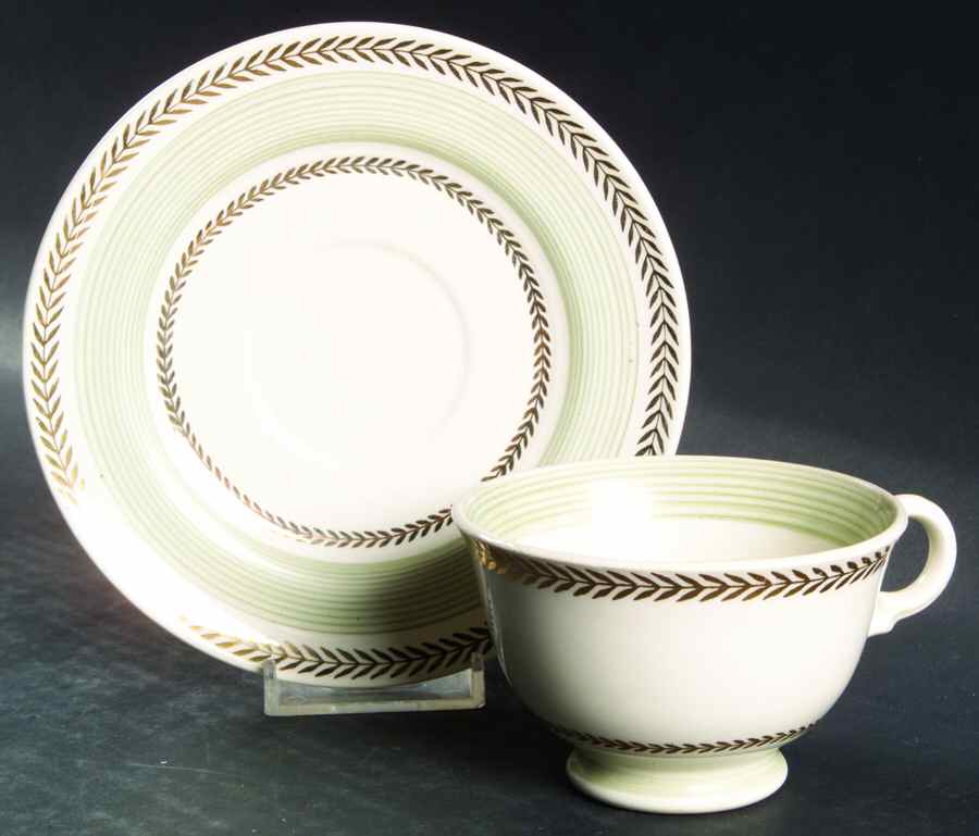 Lyceum Green Footed Cup & Saucer Set by Limoges-American-1