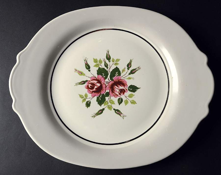 Marsh Rose Cotillion Gray 15" Oval Serving Platter by Limoges-American-1