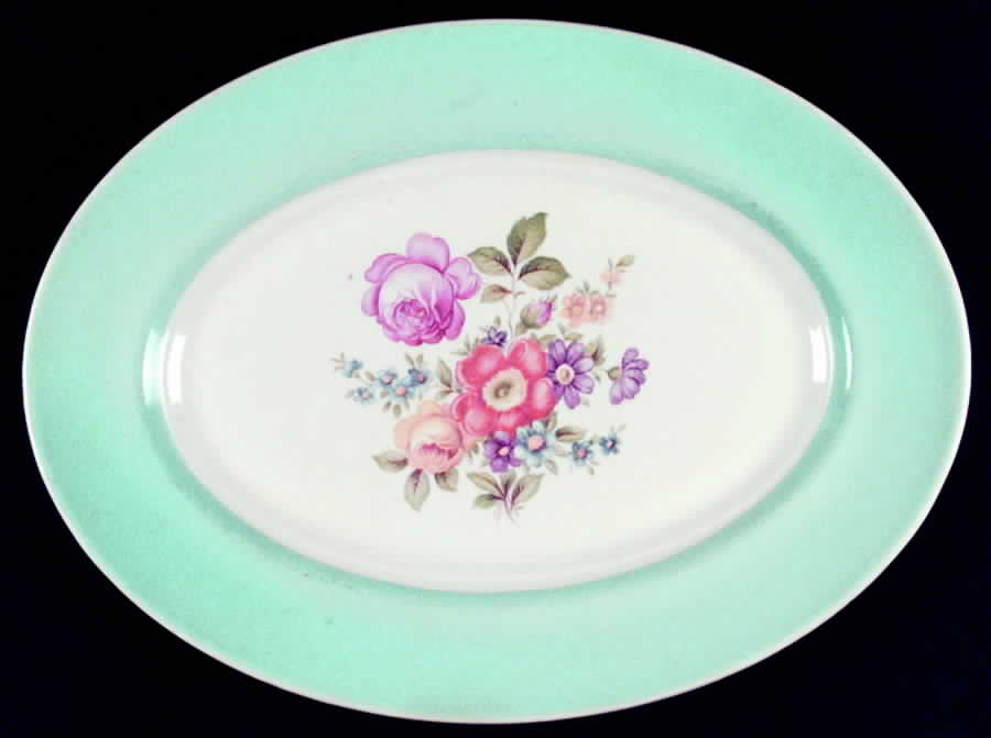 Meissen Rose Araby Blue 11" Oval Serving Platter by Limoges-American-1