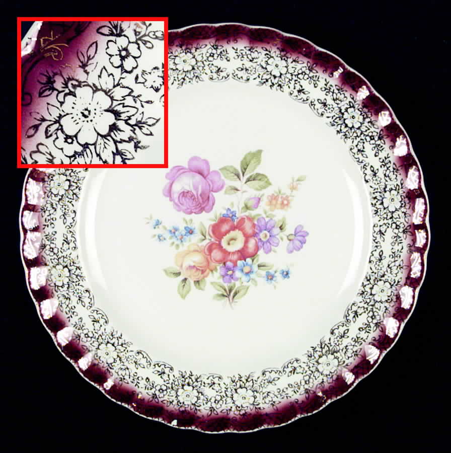Meissen Rose Mandarin Maroon Dinner Plate by Limoges-American-1