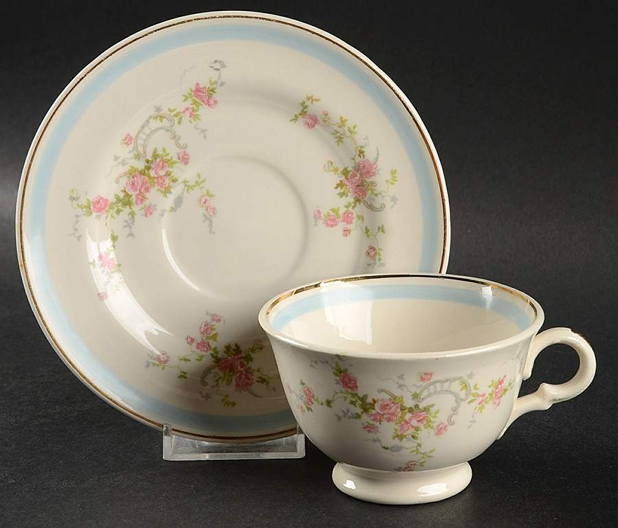 Nancy Rose Footed Cup & Saucer Set by Limoges-American-1