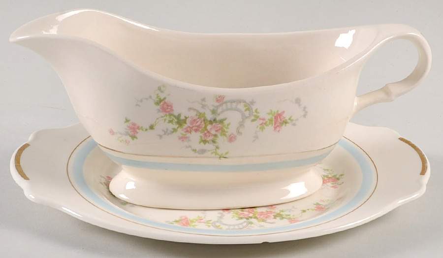 Nancy Rose Gravy Boat & Underplate by Limoges-American-1