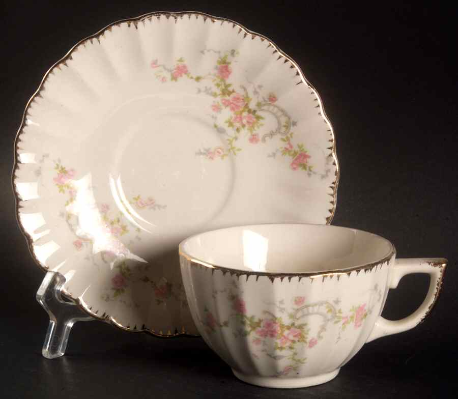 Nancy Rose Flat Cup & Saucer Set by Limoges-American-1