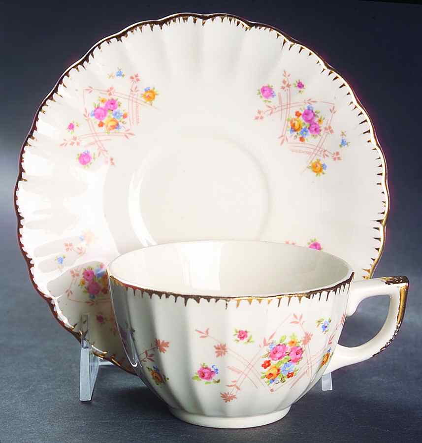 New Princess (Scalloped, Gold Trim) Flat Cup & Saucer Set by Limoges-American-1