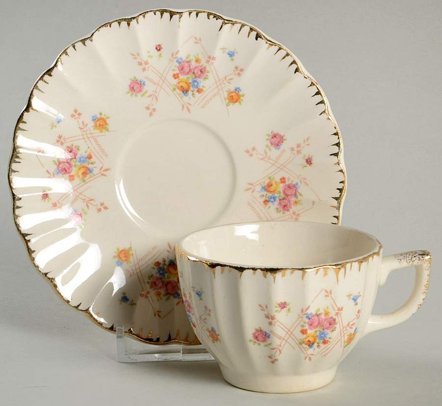 New Princess (Scalloped, Gold Trim) Flat Demitasse Cup & Saucer Set by Limoges-American-1