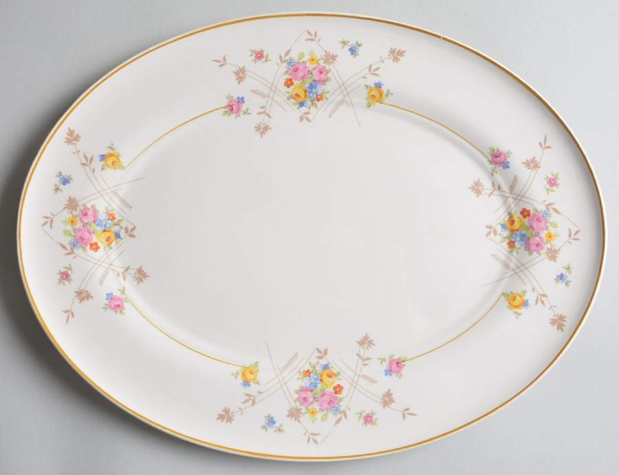 New Princess (Smooth, Yellow Trim) 14" Oval Serving Platter by Limoges-American-1