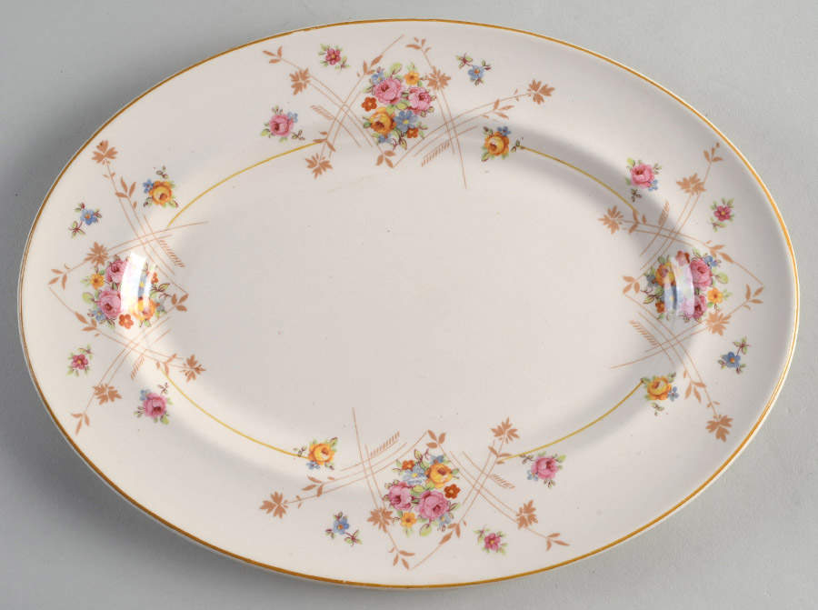 New Princess (Smooth, Yellow Trim) 11" Oval Serving Platter by Limoges-American-1
