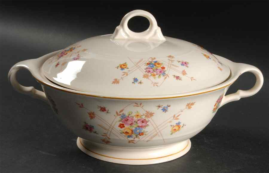 New Princess (Smooth, Yellow Trim) Round Covered Vegetable by Limoges-American-1