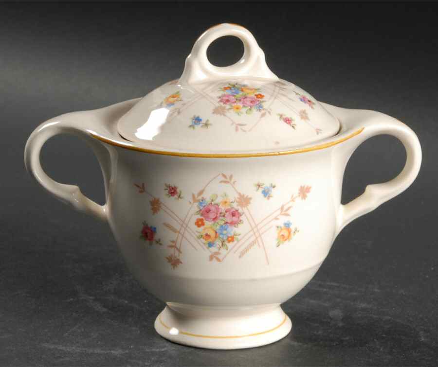 New Princess (Smooth, Yellow Trim) Sugar Bowl & Lid by Limoges-American-1