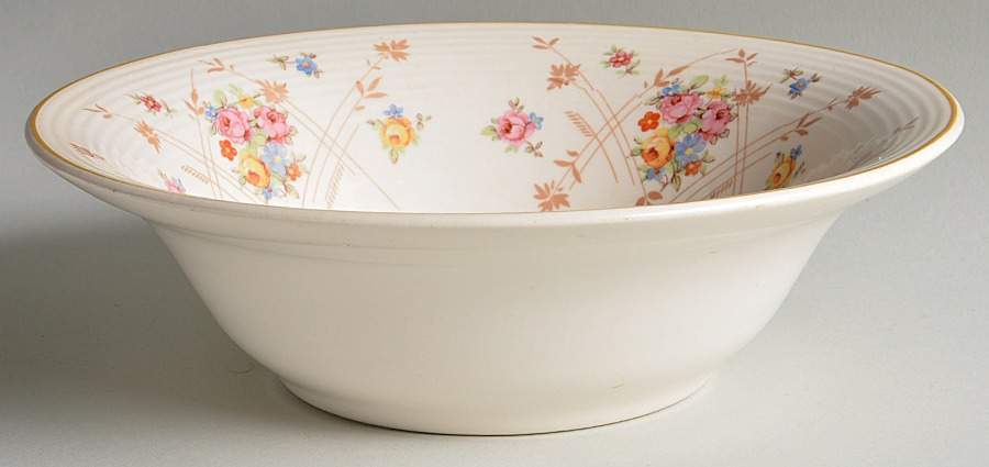 New Princess (Smooth, Ridges, Yellow Trim) 8" Round Vegetable Bowl by Limoges-American-1