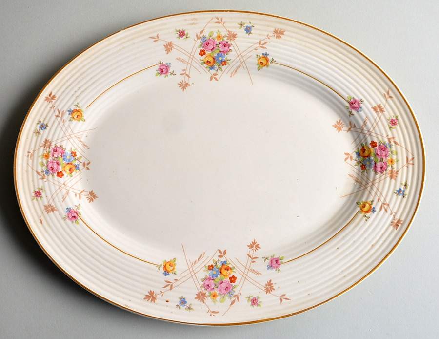 New Princess (Smooth, Ridges, Yellow Trim) 13" Oval Serving Platter by Limoges-American-1