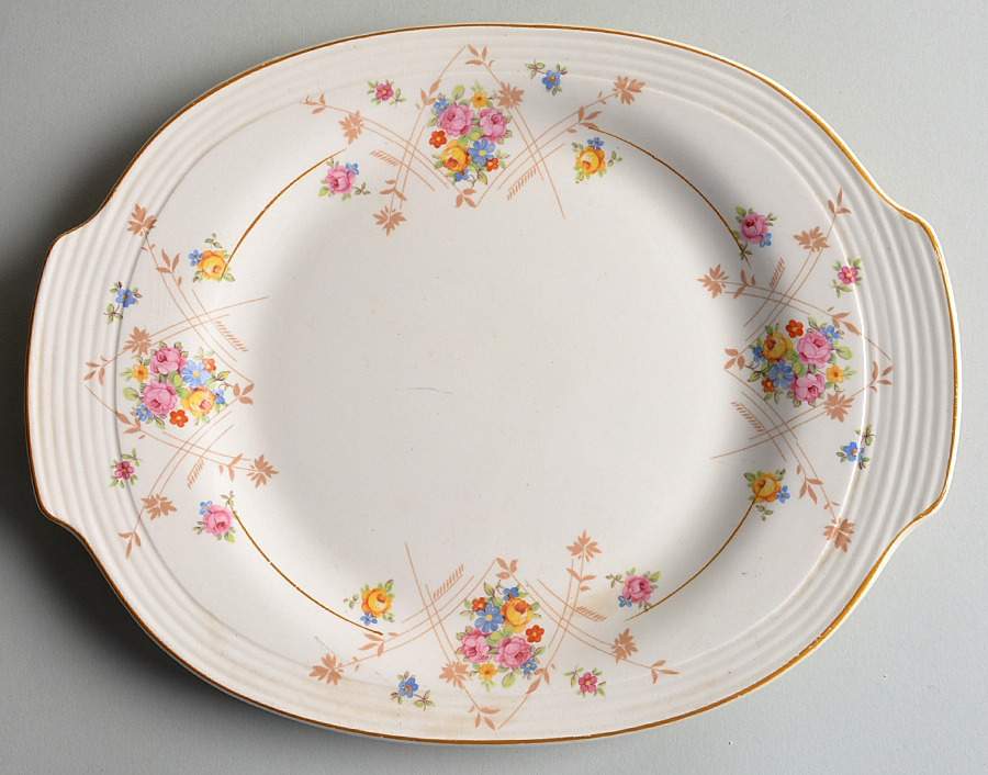 New Princess (Smooth, Ridges, Yellow Trim) 12" Oval Serving Platter by Limoges-American-1