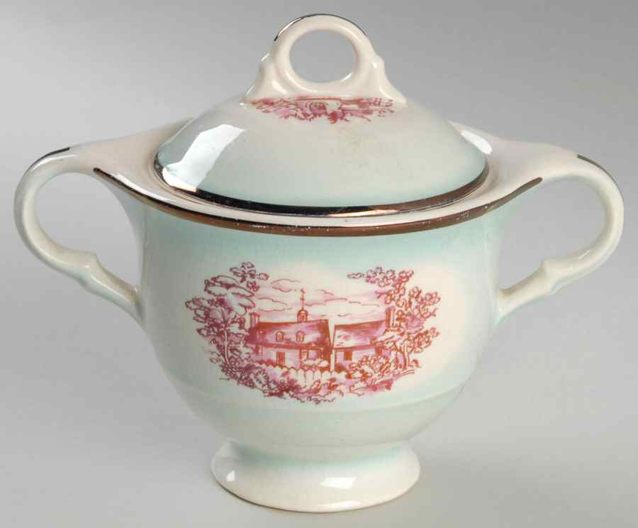 Old Virginia Maroon Sugar Bowl & Lid by Limoges-American-1